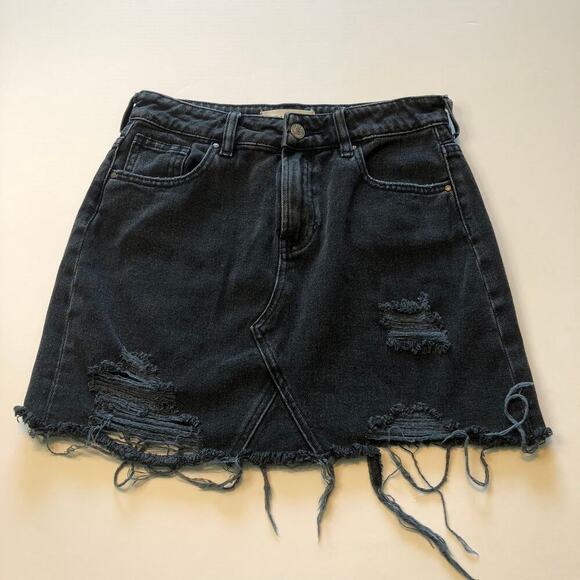 PacSun Dresses & Skirts - PacSun Black Distressed Denim Short Mini Skirt - Women's 25"